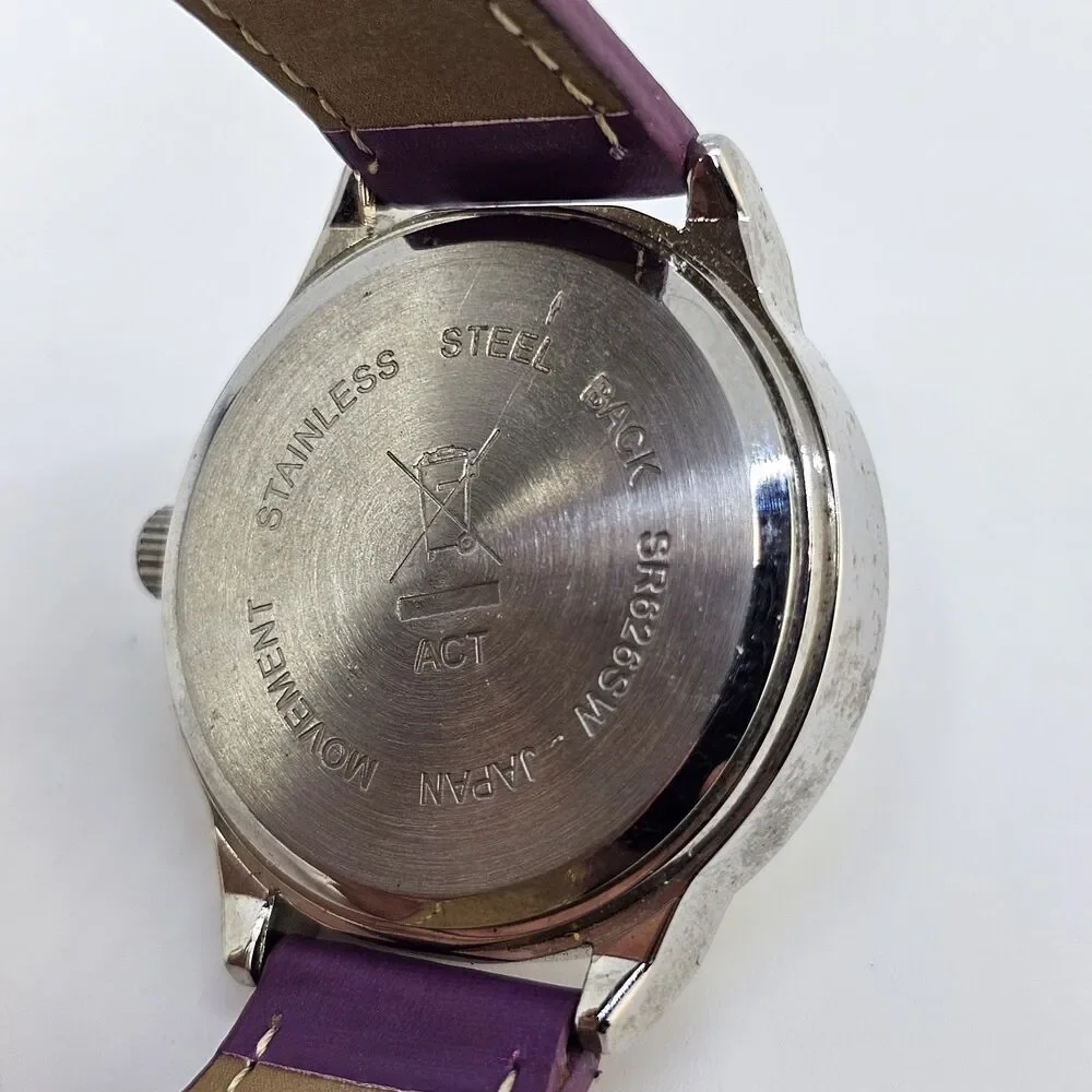 38MM Women's Watch White Dial Faux Purple Leather Bands‎ New Battery